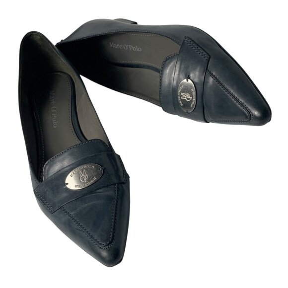 Marc‎ O'Polo Stockholm Smoky Blue Leather Pointed Toe Flats - Picture 1 of 12